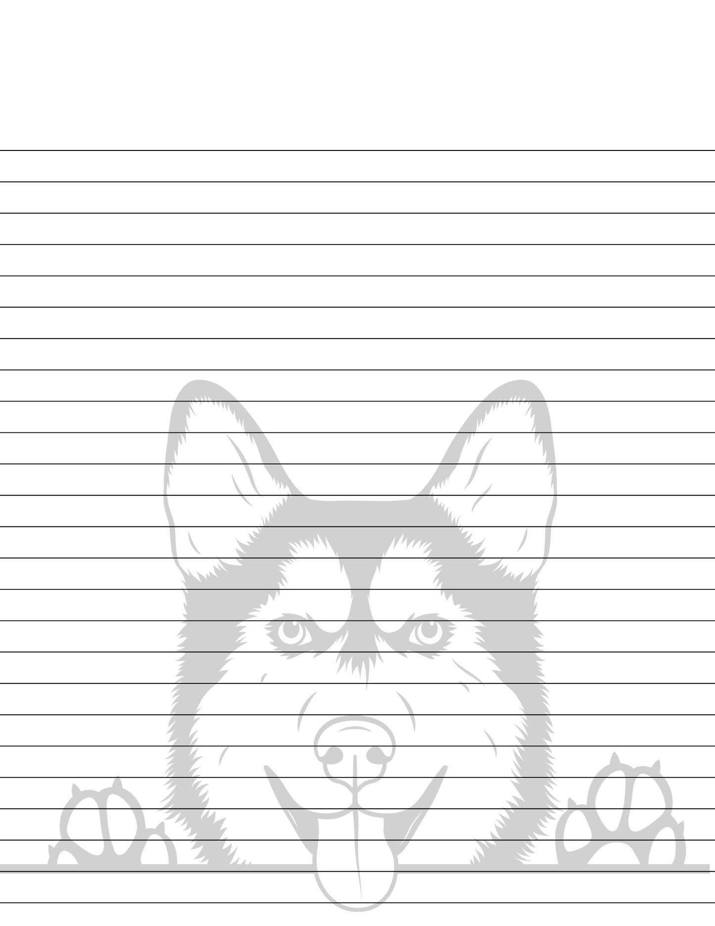 HUSKY DOG PRINTABLE Stationery, 1 set of Digital/ Printable Designs. 1 Size 8.5x11 pdf format for Download | Lined and Unlined