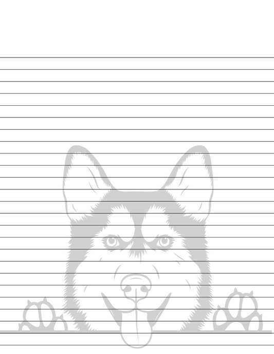 HUSKY DOG PRINTABLE Stationery, 1 set of Digital/ Printable Designs. 1 Size 8.5x11 pdf format for Download | Lined and Unlined