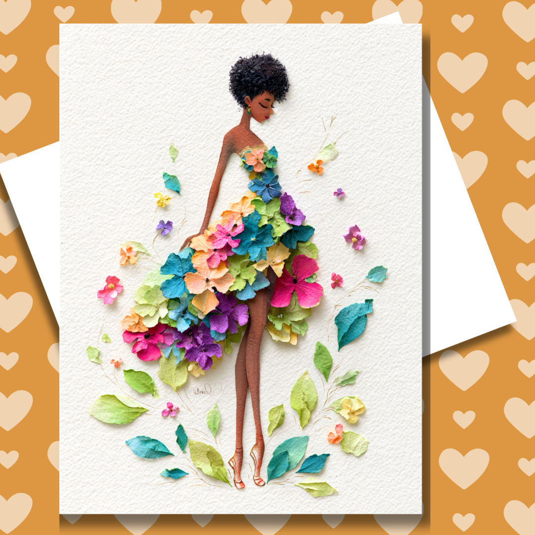 Dressed in Blooms Paper Doll Greeting Note Card