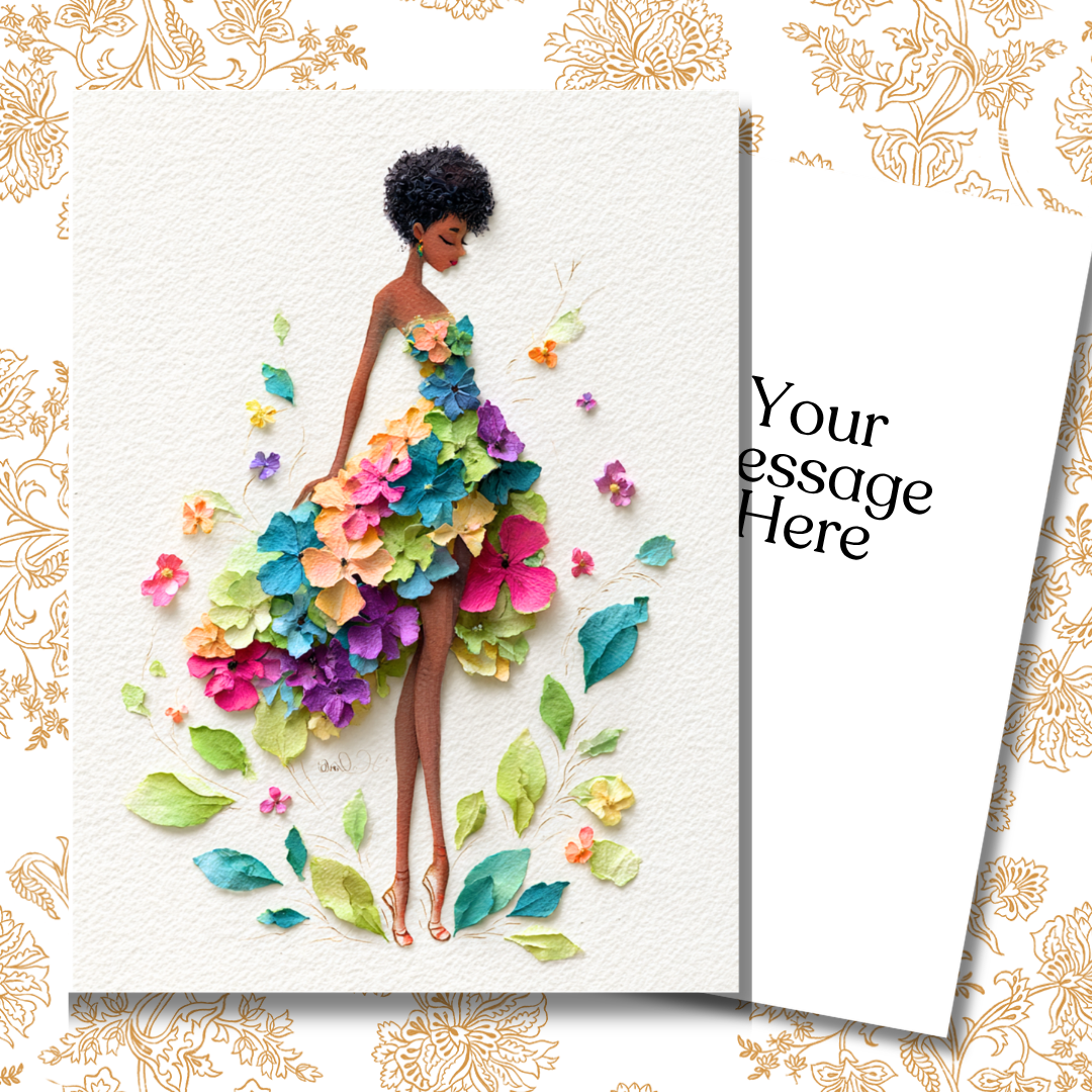Dressed in Blooms Paper Doll Greeting Note Card