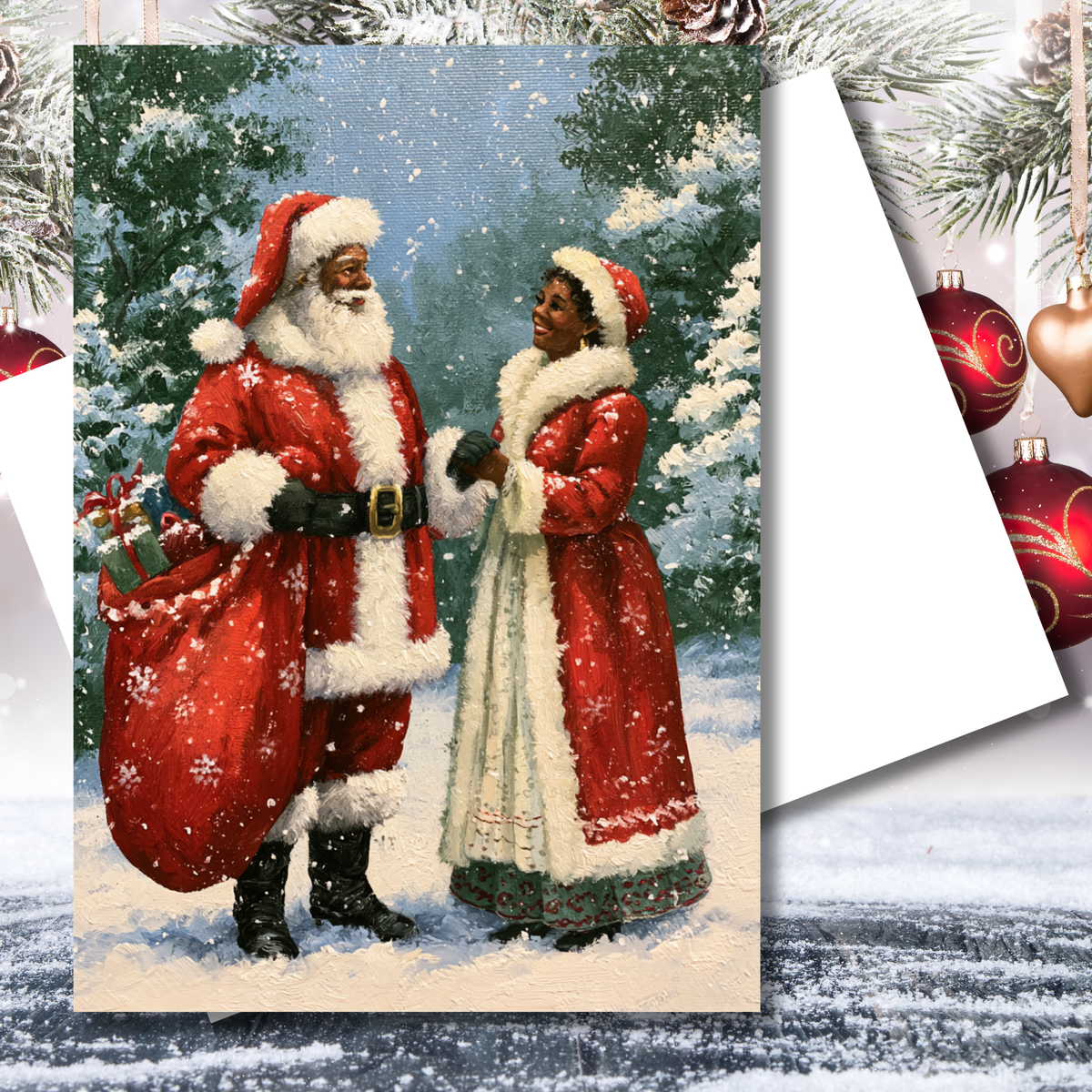 Mr. and Mrs. Claus Love African American Greeting Card
