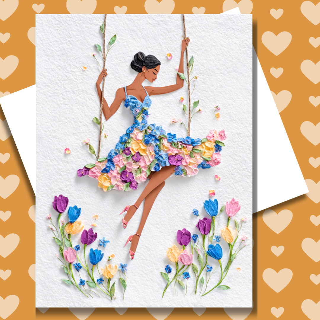 Carefree & Blooming Paper Doll Greeting Note Card
