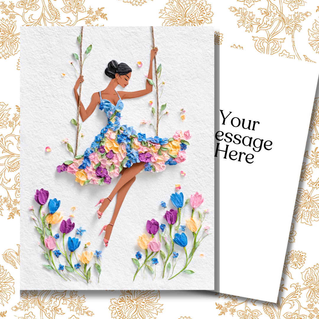 Carefree & Blooming Paper Doll Greeting Note Card
