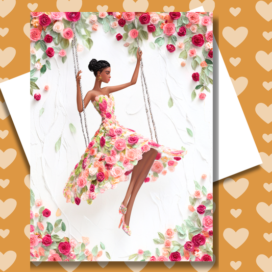 Petals in Motion Paper Doll Greeting Note Card