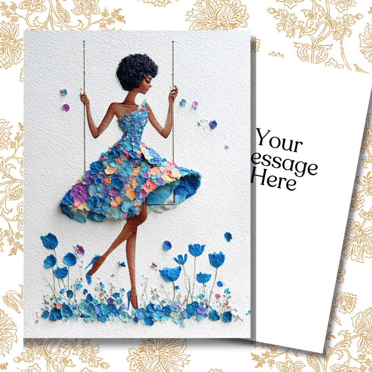 Where She Feels Light Paper Doll Greeting Note Card