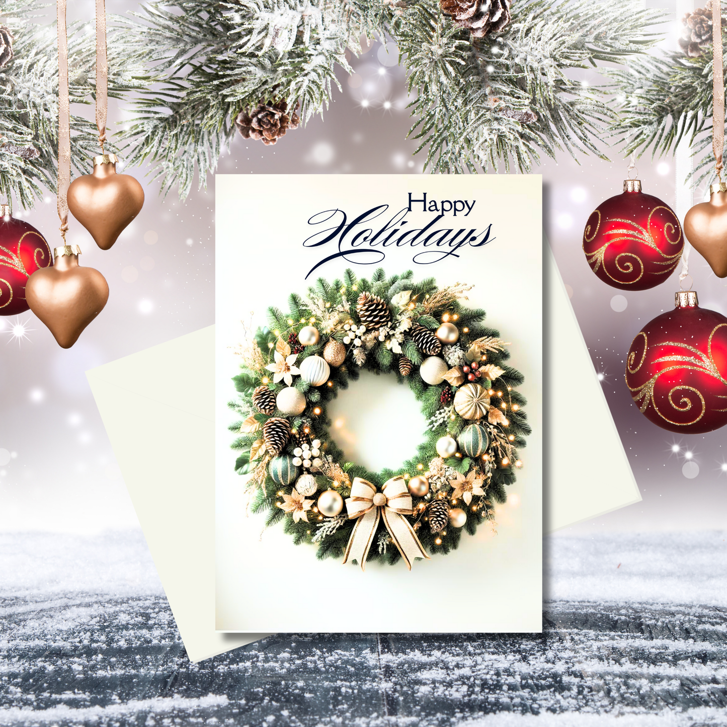 Festive Christmas Door Wreath Card | Holiday Card | African American Christmas Greeting Card