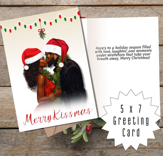 Merry Kissmas | Black Couple Card | Christmas Greeting Card | with Interior Message