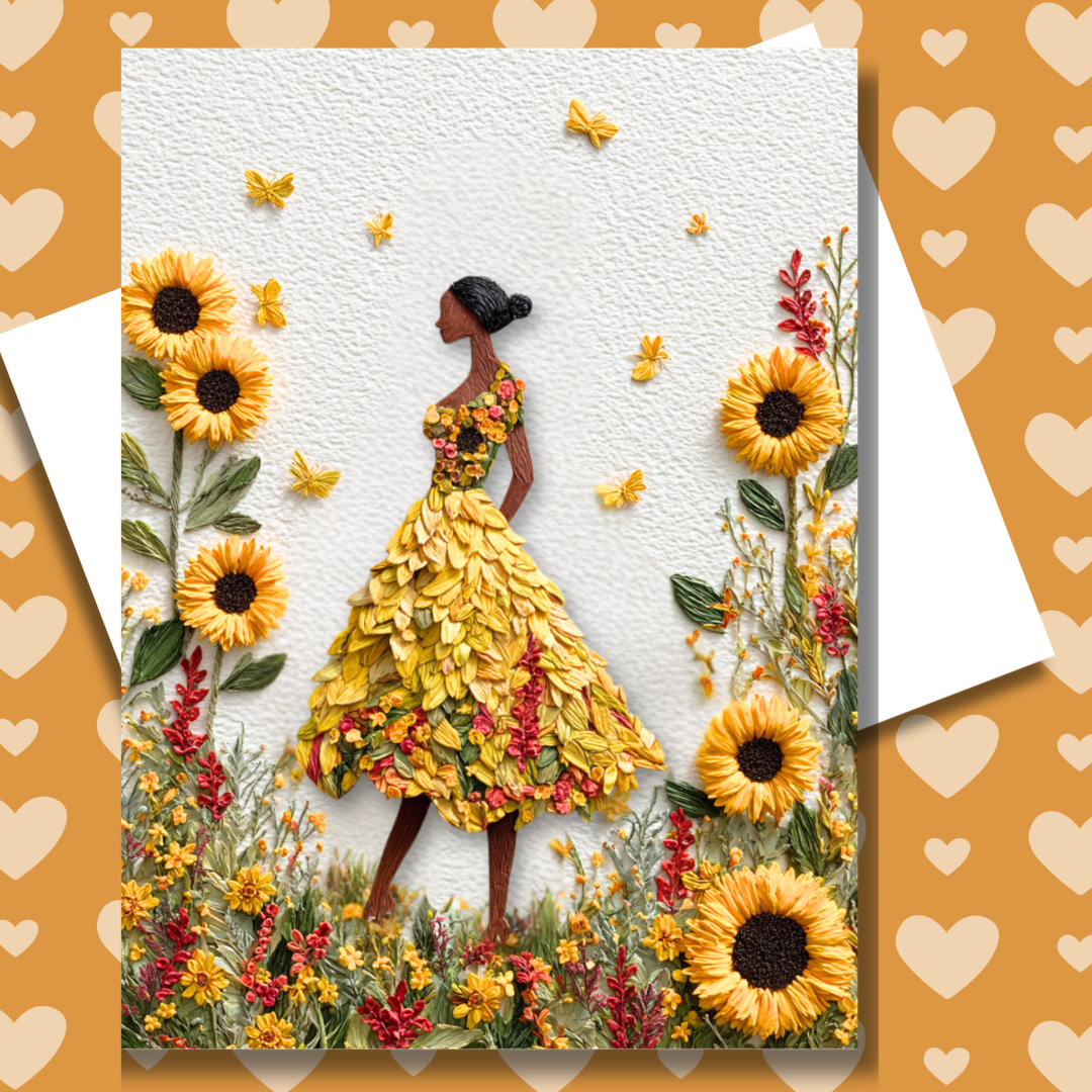 Sunflower stroll Greeting CarPaper Doll Greeting Note Card