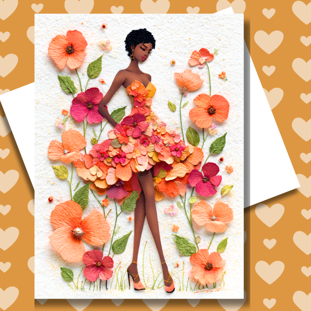 Blooming Beautiful Paper Doll Greeting Note Card