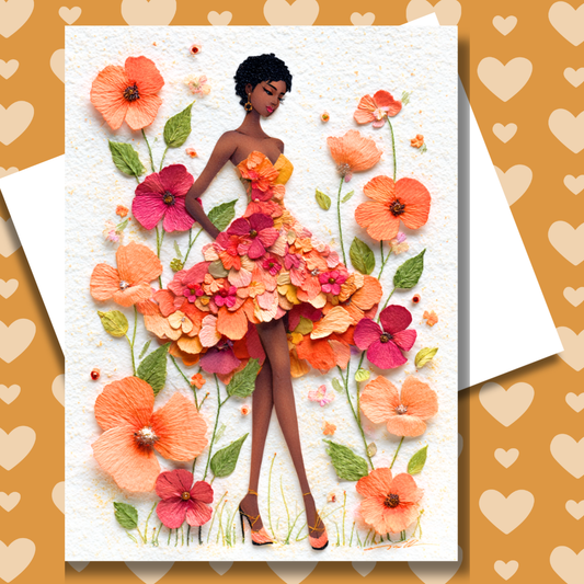Blooming Beautiful Paper Doll Greeting Note Card