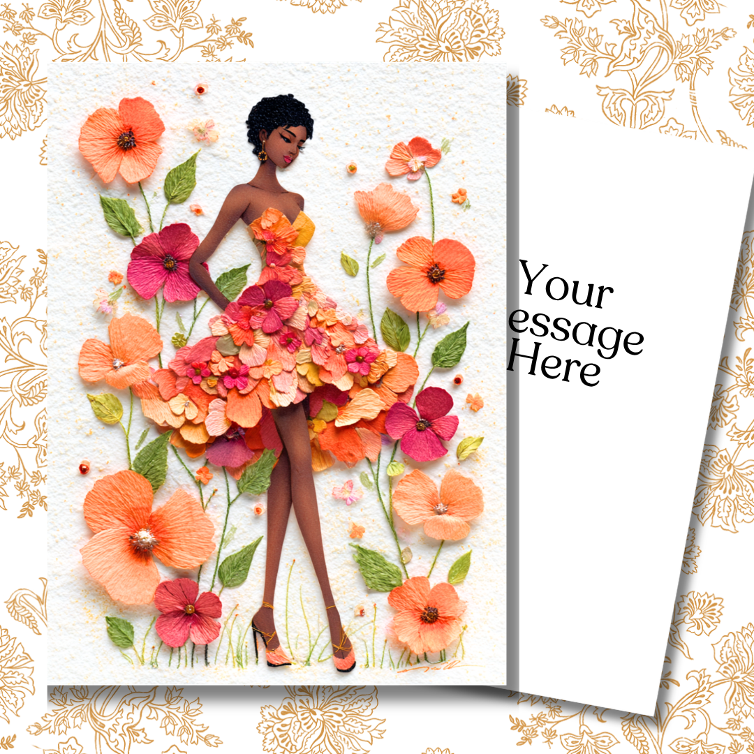 Blooming Beautiful Paper Doll Greeting Note Card