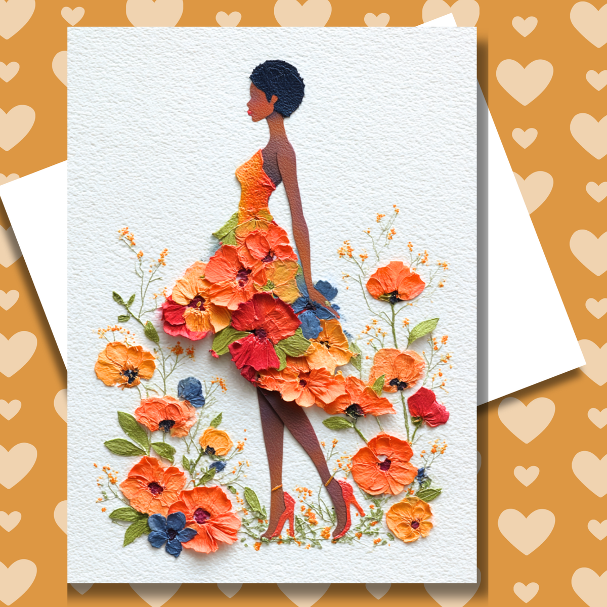 She Wears Flowers Well Paper Doll Greeting Note Card