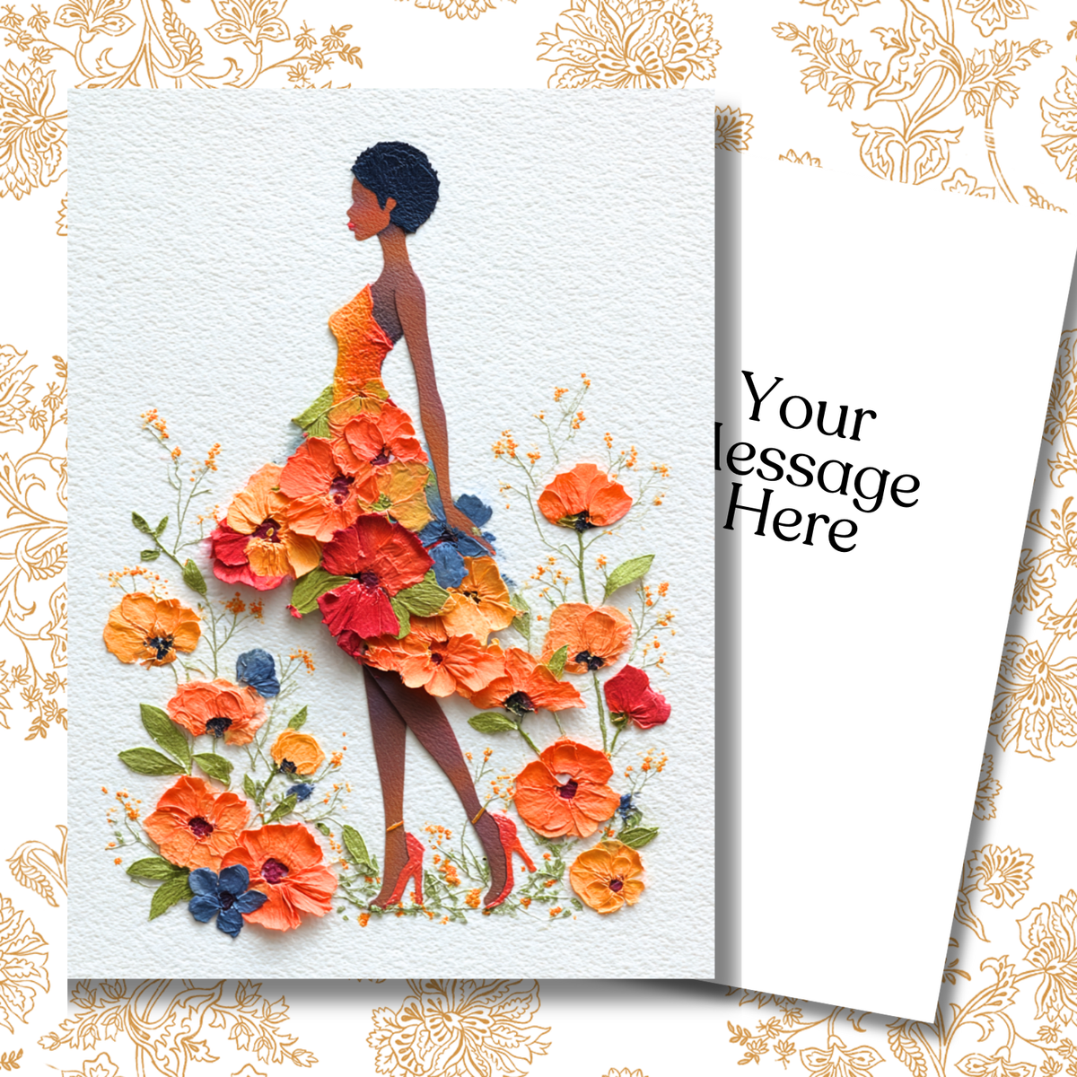 She Wears Flowers Well Paper Doll Greeting Note Card