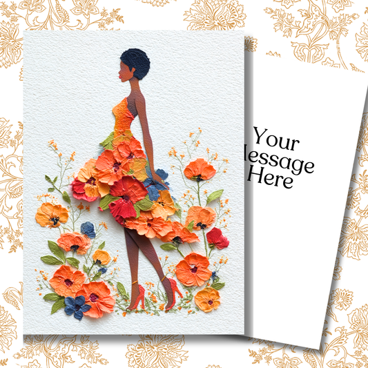 She Wears Flowers Well Paper Doll Greeting Note Card