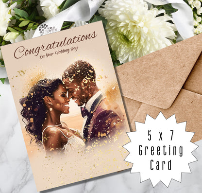 Congratulations Wedding Day Card | African American Wedding Celebration Black Greeting Card | with interior Message