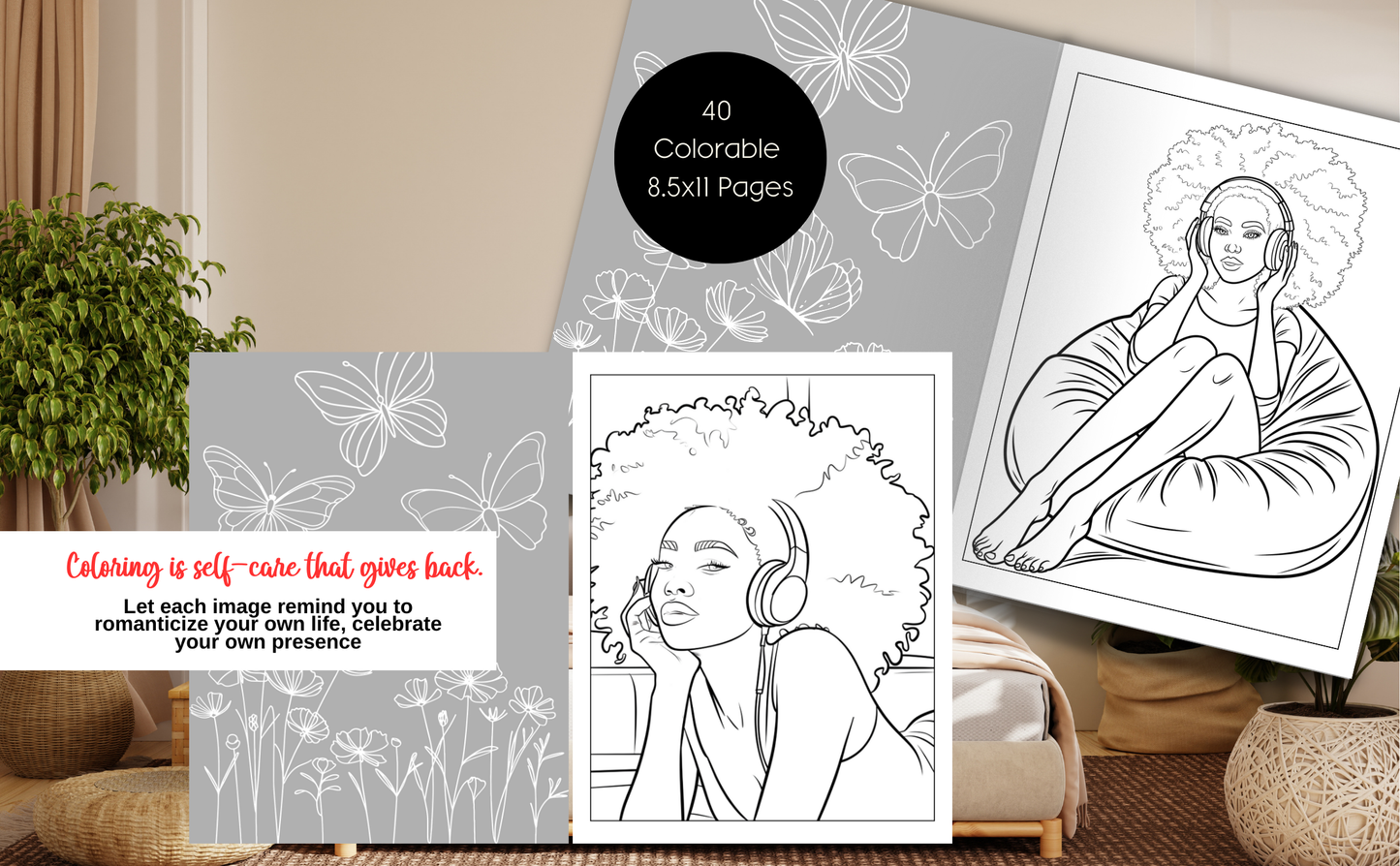 Moments of Her: A Collection of Everyday Life of Black Women in 40 Beautiful Coloring Pages Capturing the Soft Life: A Self-Care Adult Coloring Book ... Leisure and Joy in Their Daily Moments