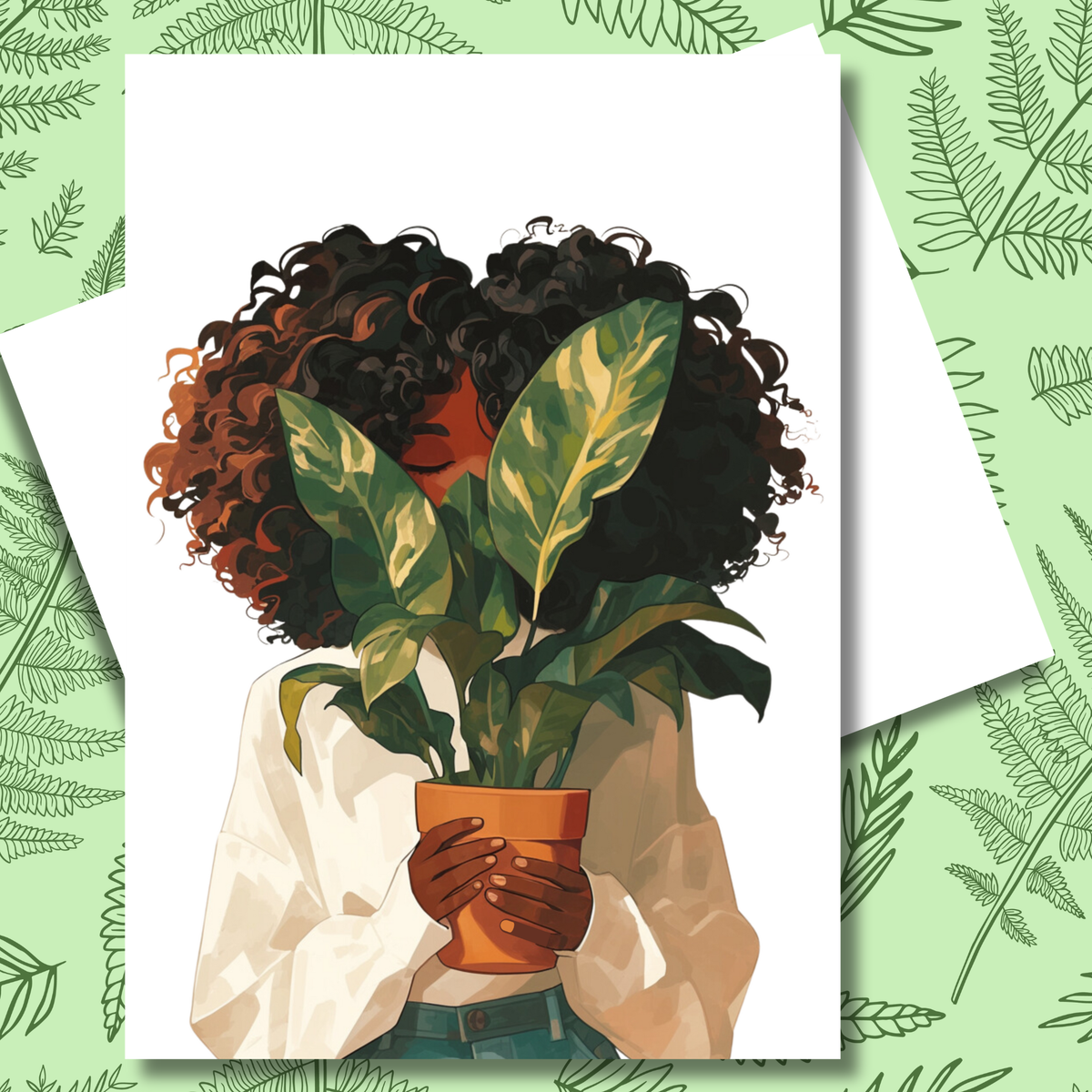Plant Greeting Note Card | Blank Inside | Black Girl Greeting Card