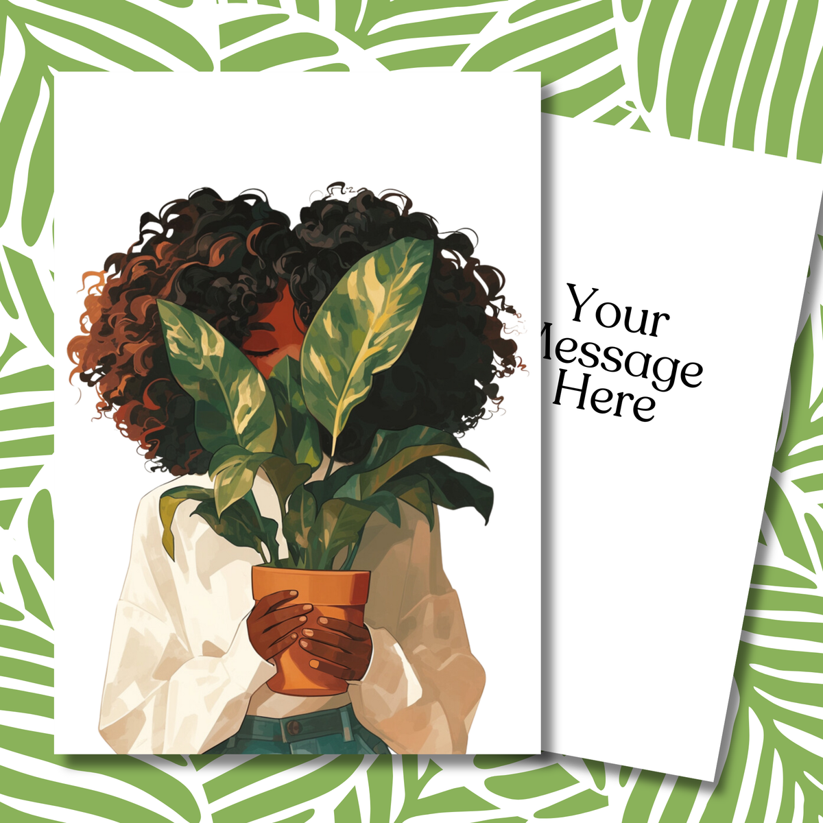 Plant Greeting Note Card | Blank Inside | Black Girl Greeting Card