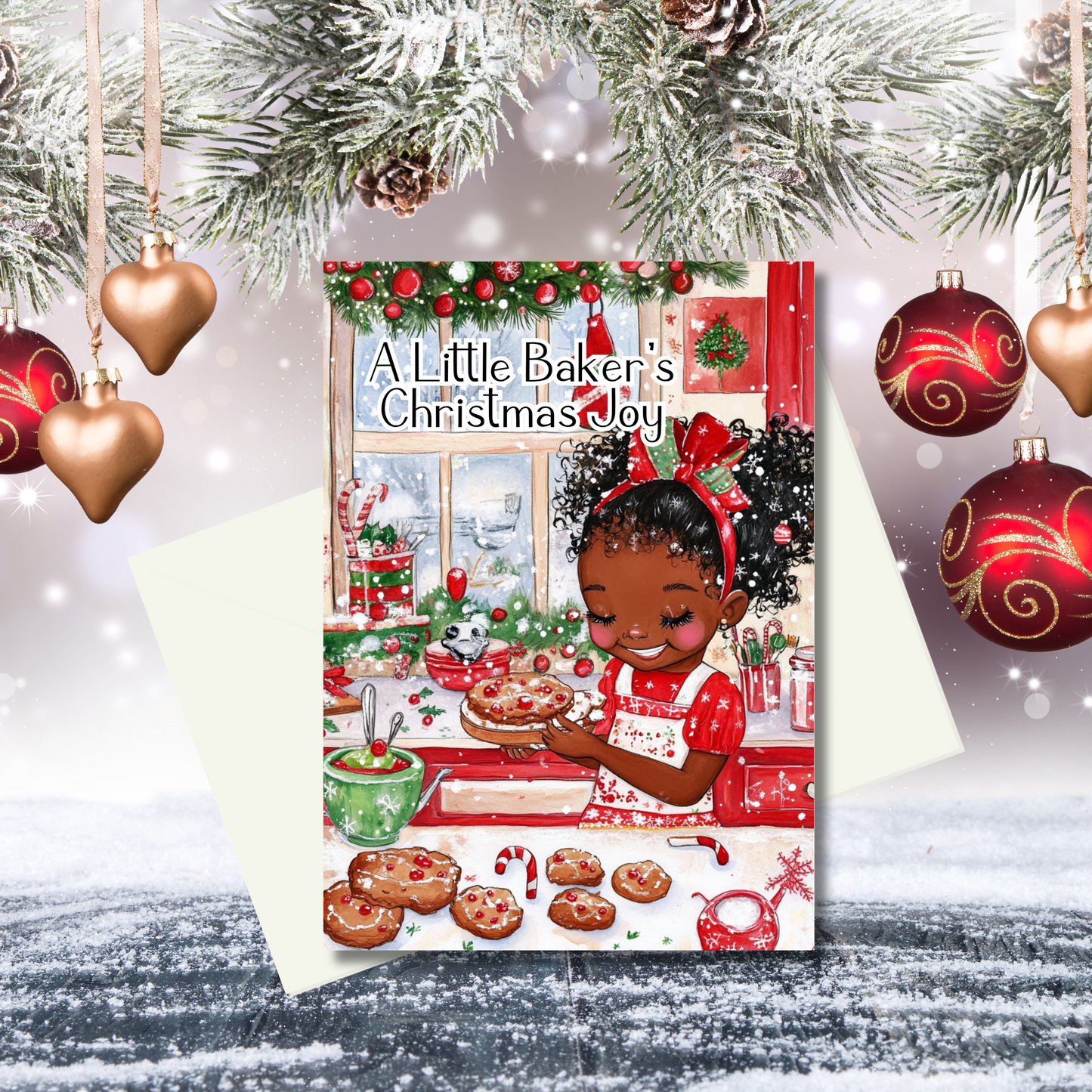 Cute Little Girl Baking Christmas Too | Holiday Card | African American Christmas Greeting Card