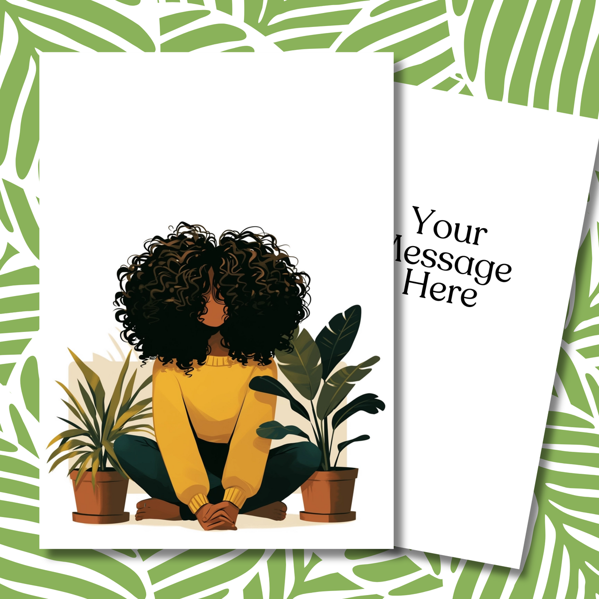 Green Solitude Greeting Note Card | Blank Inside | Black Girl Greeting Card