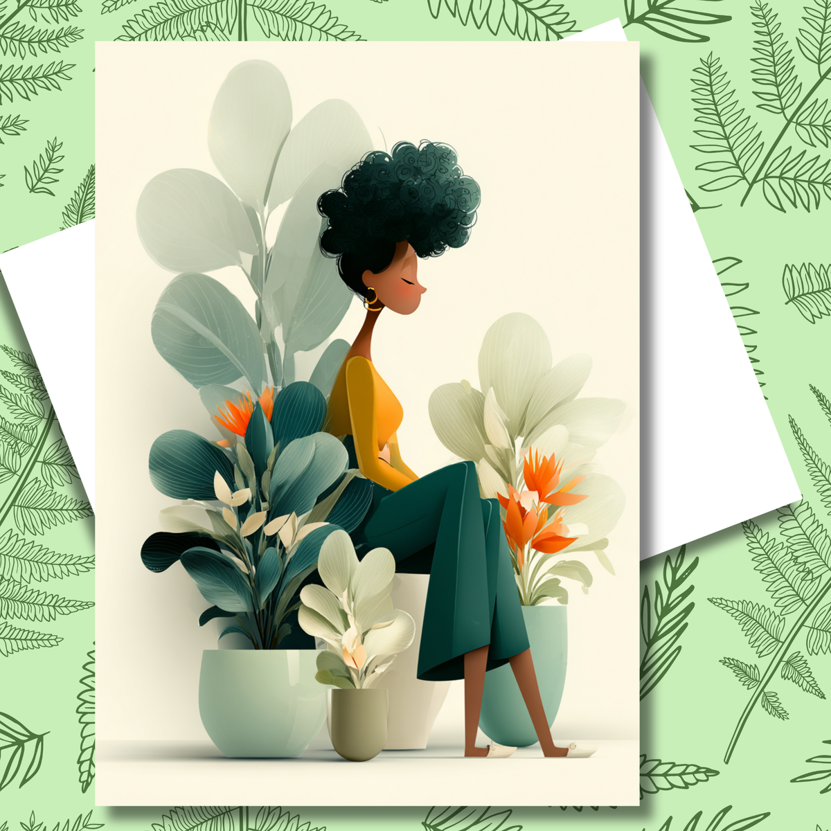 The Plant Pose Greeting Note Card | Blank Inside | Black Girl Greeting Card