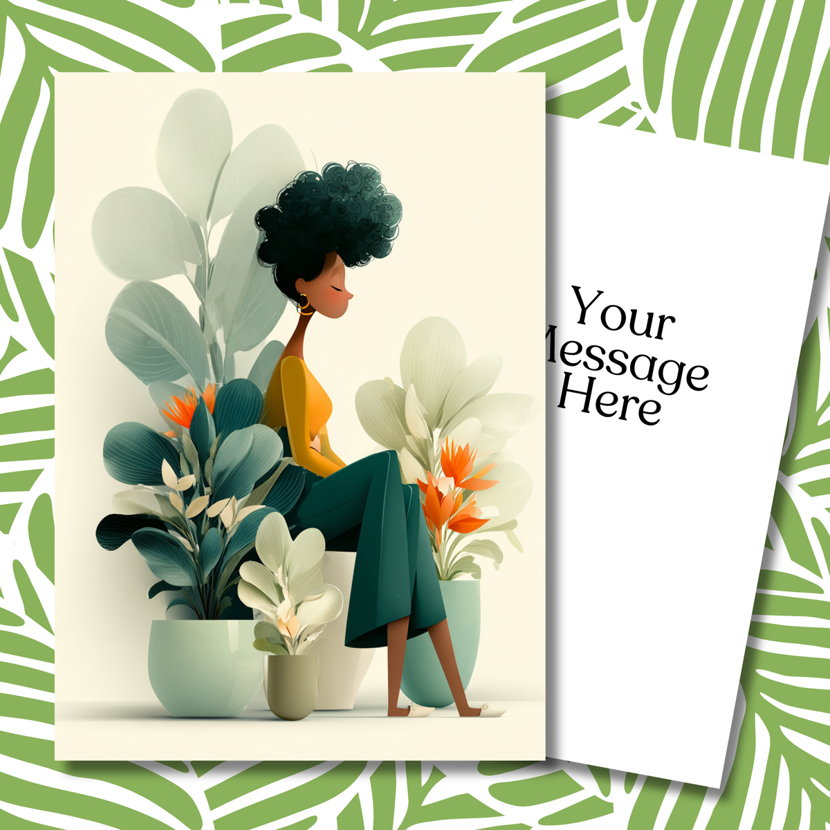 The Plant Pose Greeting Note Card | Blank Inside | Black Girl Greeting Card