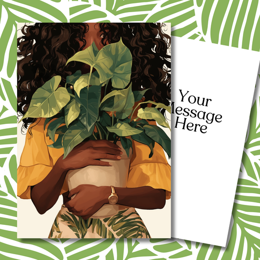 Green Embrace Greeting Note Card | Blank Inside | Black Girl Greeting Card