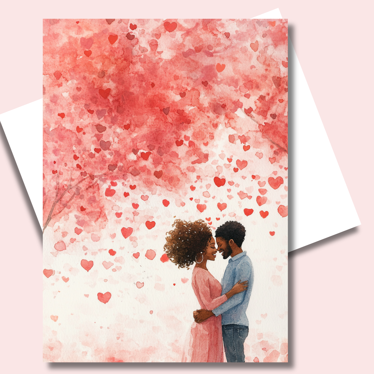 Rain of Hearts Valentines Day Card | Black Couple