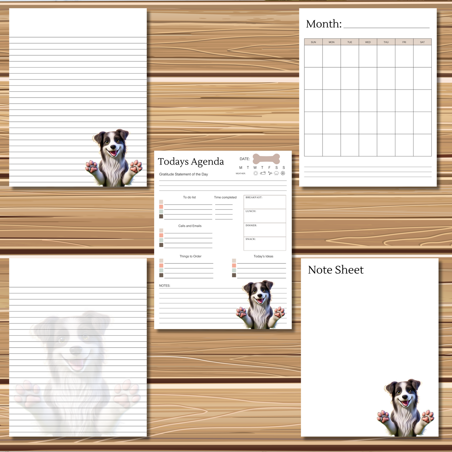 Adorable Puppy Dog Themed 5 Sheet Stationery Set | + 1 PNG Sticker | Daily Planner Sheet, Calendar, Lined Sheets & Notes | Instant Download