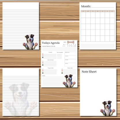 Adorable Puppy Dog Themed 5 Sheet Stationery Set | + 1 PNG Sticker | Daily Planner Sheet, Calendar, Lined Sheets & Notes | Instant Download