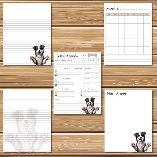 Adorable Puppy Dog Themed 5 Sheet Stationery Set | + 1 PNG Sticker | Daily Planner Sheet, Calendar, Lined Sheets & Notes | Instant Download