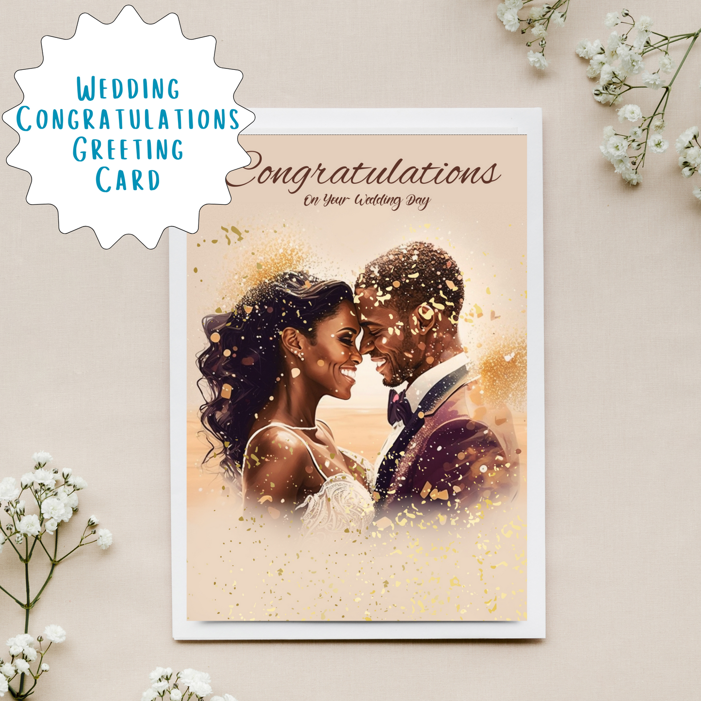 Congratulations Wedding Day Card | African American Wedding Celebration Black Greeting Card | with interior Message