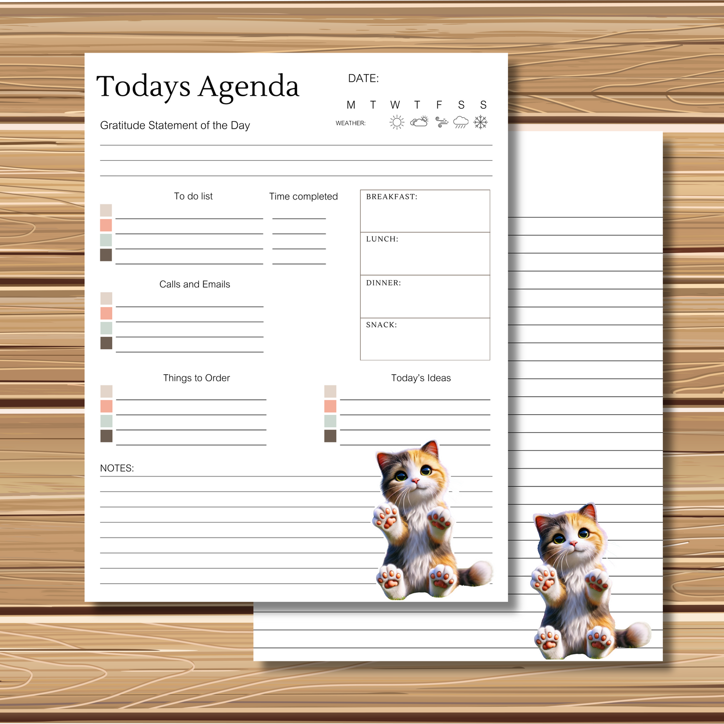 Adorable Kitty Cat Themed | 5 Sheet Stationery Set | + 1 PNG Sticker | Daily Planner, Calendar, Lined Sheets & Notes | Instant Download