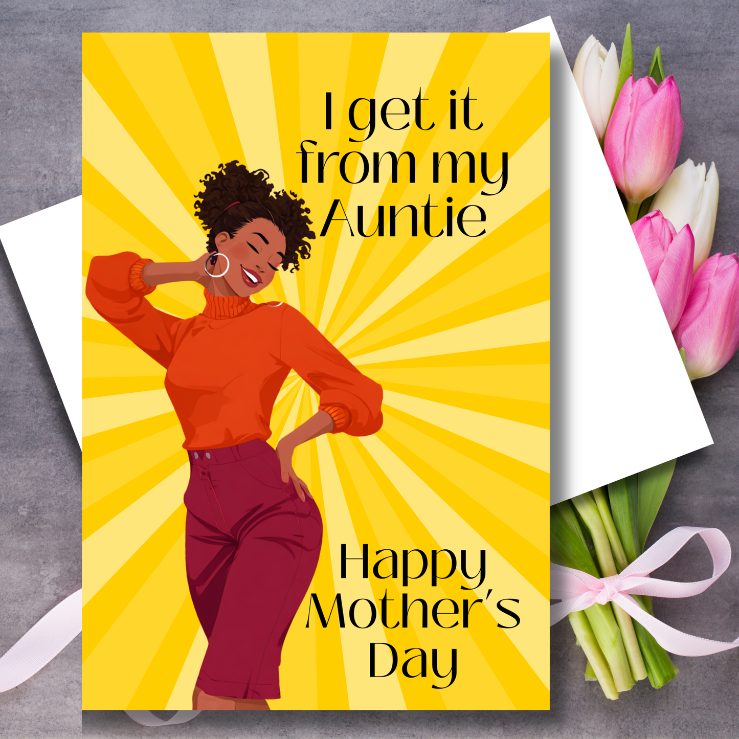 She gets it From Her Auntie Beautiful African American Art Design Mothers Day Card