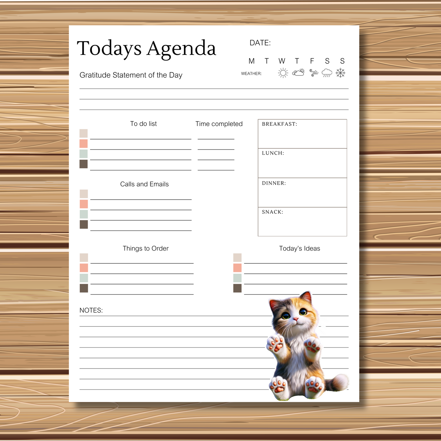 Adorable Kitty Cat Themed | 5 Sheet Stationery Set | + 1 PNG Sticker | Daily Planner, Calendar, Lined Sheets & Notes | Instant Download