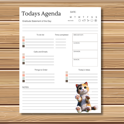 Adorable Kitty Cat Themed | 5 Sheet Stationery Set | + 1 PNG Sticker | Daily Planner, Calendar, Lined Sheets & Notes | Instant Download