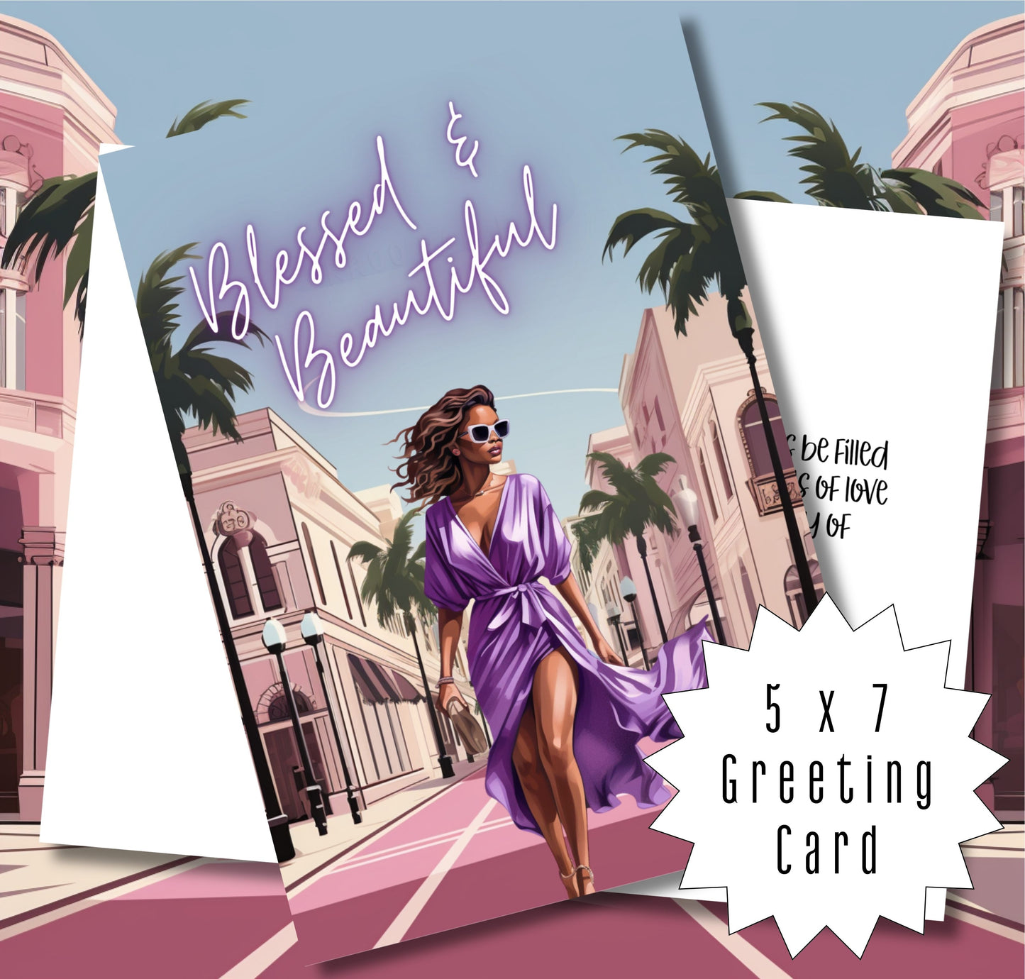 Blessed and Beautiful | Affirmation Greeting Card | Interior Message | Black Girl Greeting Card