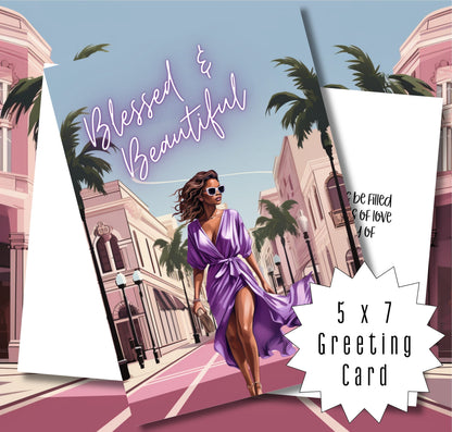 Blessed and Beautiful | Affirmation Greeting Card | Interior Message | Black Girl Greeting Card