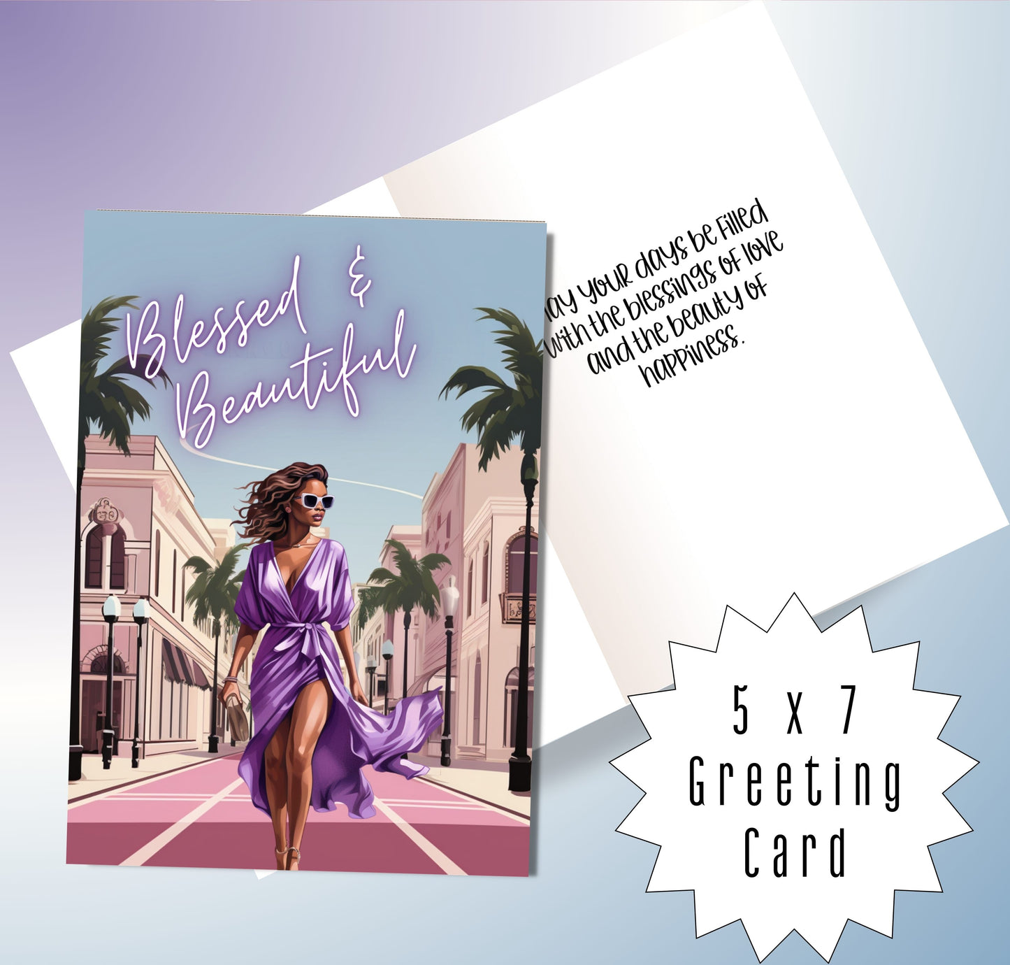 Blessed and Beautiful | Affirmation Greeting Card | Interior Message | Black Girl Greeting Card