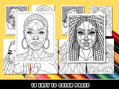 18 Afro Women Abstract Pattern Coloring Page / Adult Coloring Book Bundle | Printable Coloring Sheets