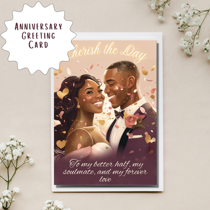 African American Wedding Anniversary Greeting Card | Black Celebration | Cherish the Day