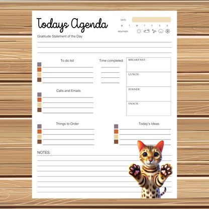 Super Cute Bengal Cat Themed | 5 Sheet Stationery Set | + 1 PNG Sticker | Daily Planner, Calendar, Lined Sheets & Notes | Instant Download
