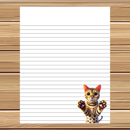 Super Cute Bengal Cat Themed | 5 Sheet Stationery Set | + 1 PNG Sticker | Daily Planner, Calendar, Lined Sheets & Notes | Instant Download