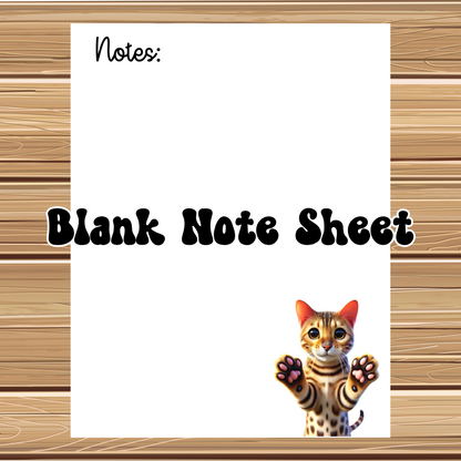 Super Cute Bengal Cat Themed | 5 Sheet Stationery Set | + 1 PNG Sticker | Daily Planner, Calendar, Lined Sheets & Notes | Instant Download