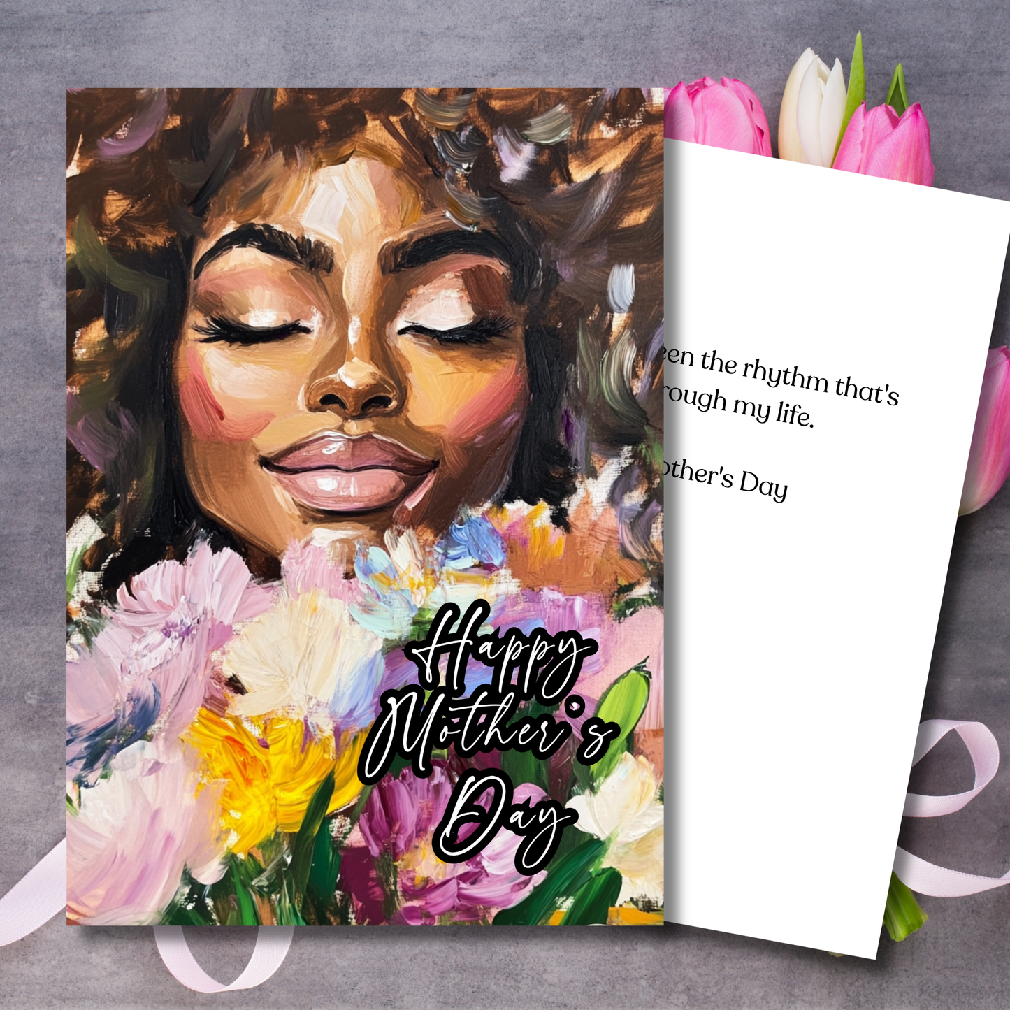 African American Mother's Day Card with Elegant Floral Design