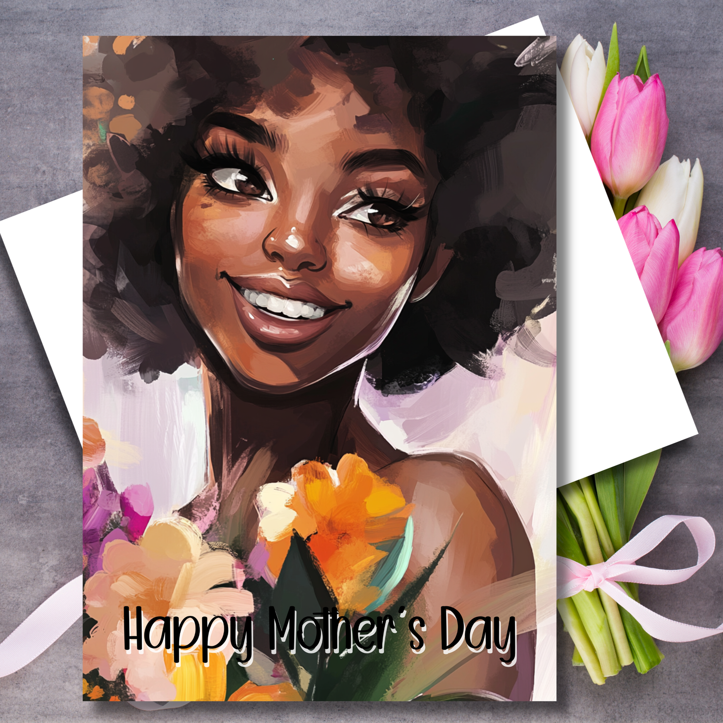 Beautiful Mother's Day Card with African American Woman & Floral