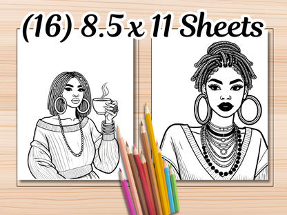 Beautiful Black Women in Braids Coloring Pages | 16-Page Braided Hairstyles Art Bundle | Printable Self-Care Coloring Sheets for Adults