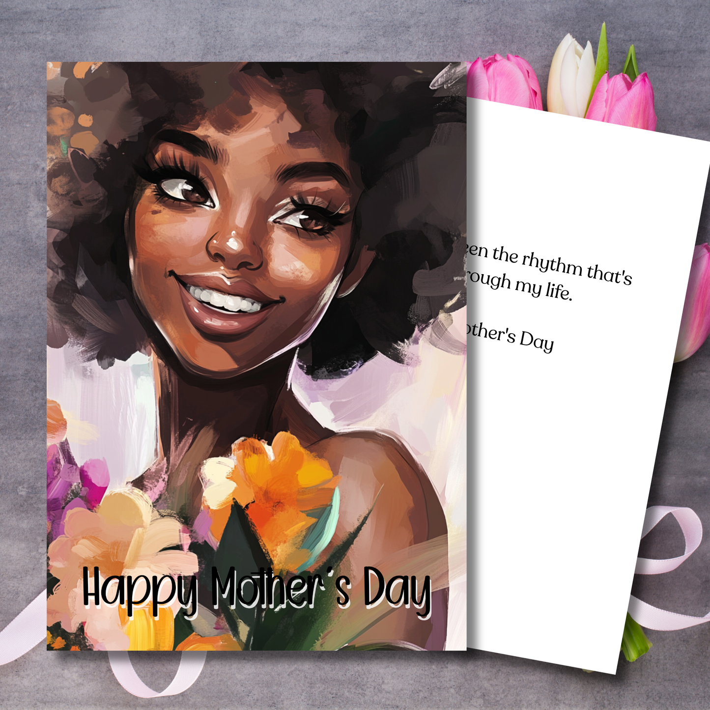 Beautiful Mother's Day Card with African American Woman & Floral