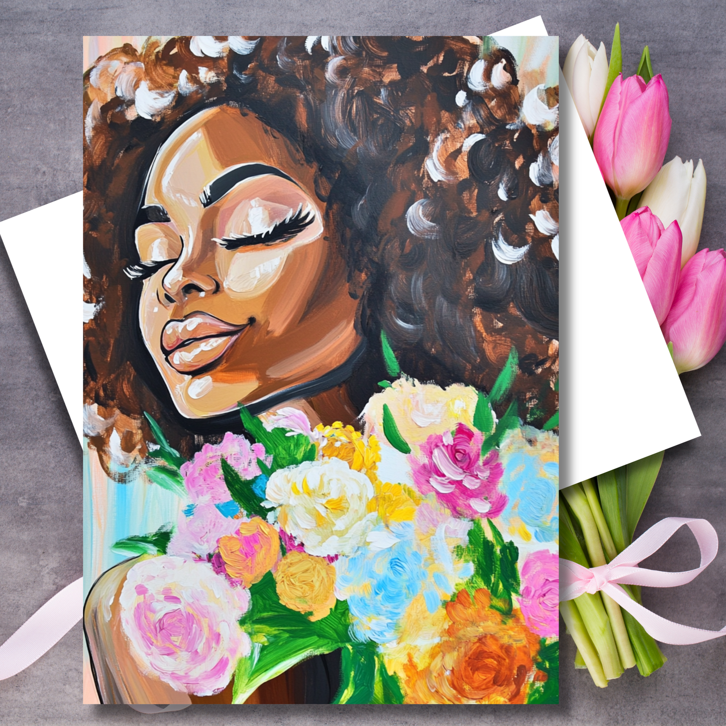 Mother’s Day Card for Black Women Featuring Bold Floral Art