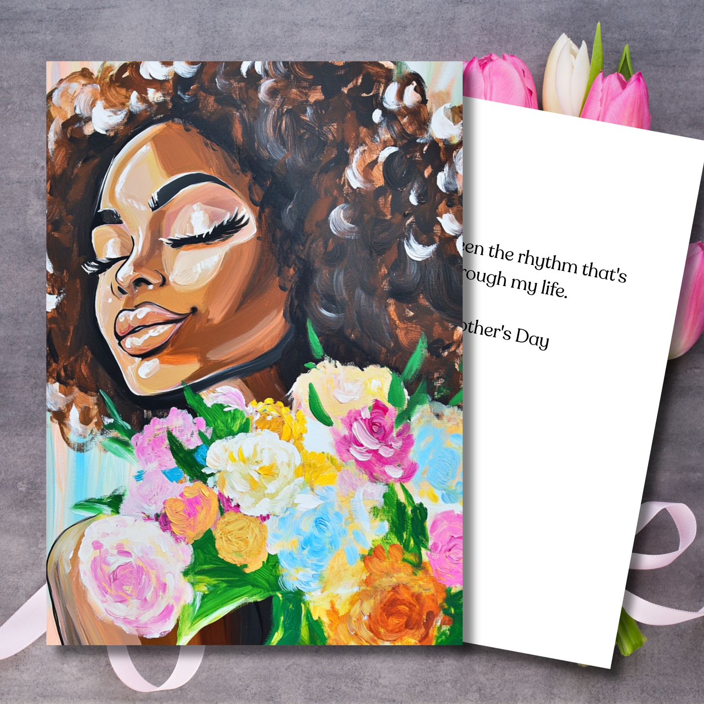 Mother’s Day Card for Black Women Featuring Bold Floral Art